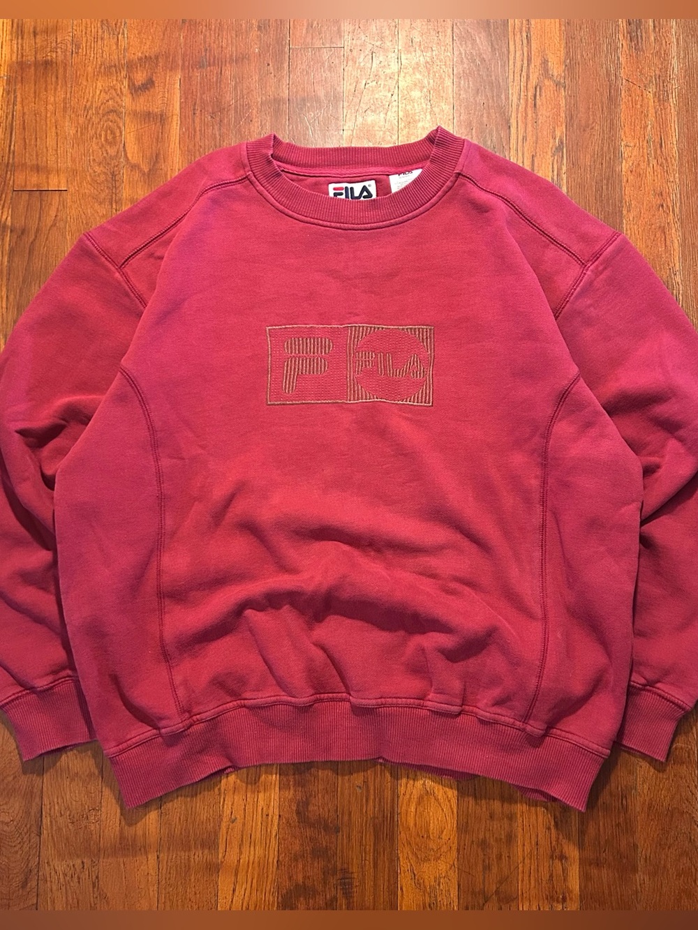 Vintage ‘90s FILA Streetwear Embroidered Logo Red Maroon Crewneck Sweatshirt M